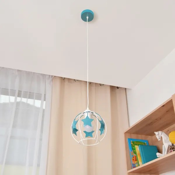 Lampadario a sospensione per bambini STARS 1xE27/15W/230V turchese/bianco