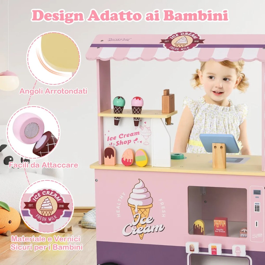 Costway Set gioco di finzione con macchina di gelato per bambini, Carrello dei gelati con distributore automatico