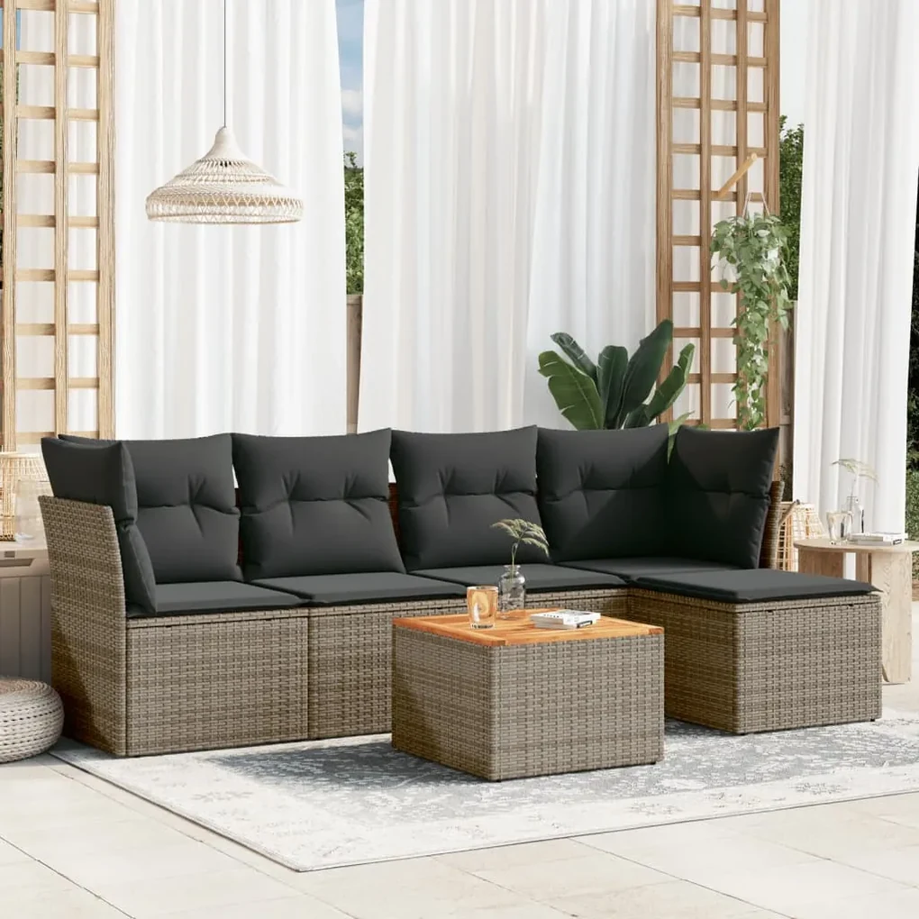 Set divano da giardino 6 pz con cuscini grigio in polyrattan