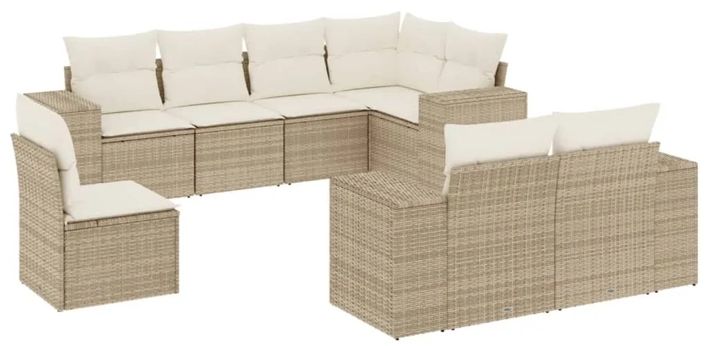 Set Divano da Giardino 8 pz con Cuscini Beige in Polyrattan