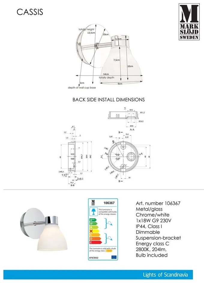 Lampada da parete Cassis - Markslöjd