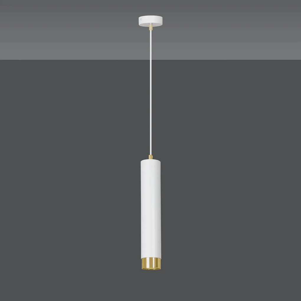 Sospensione 1 Luce Kibo In Acciaio Bianco Con Tubolare In Bianco E Oro