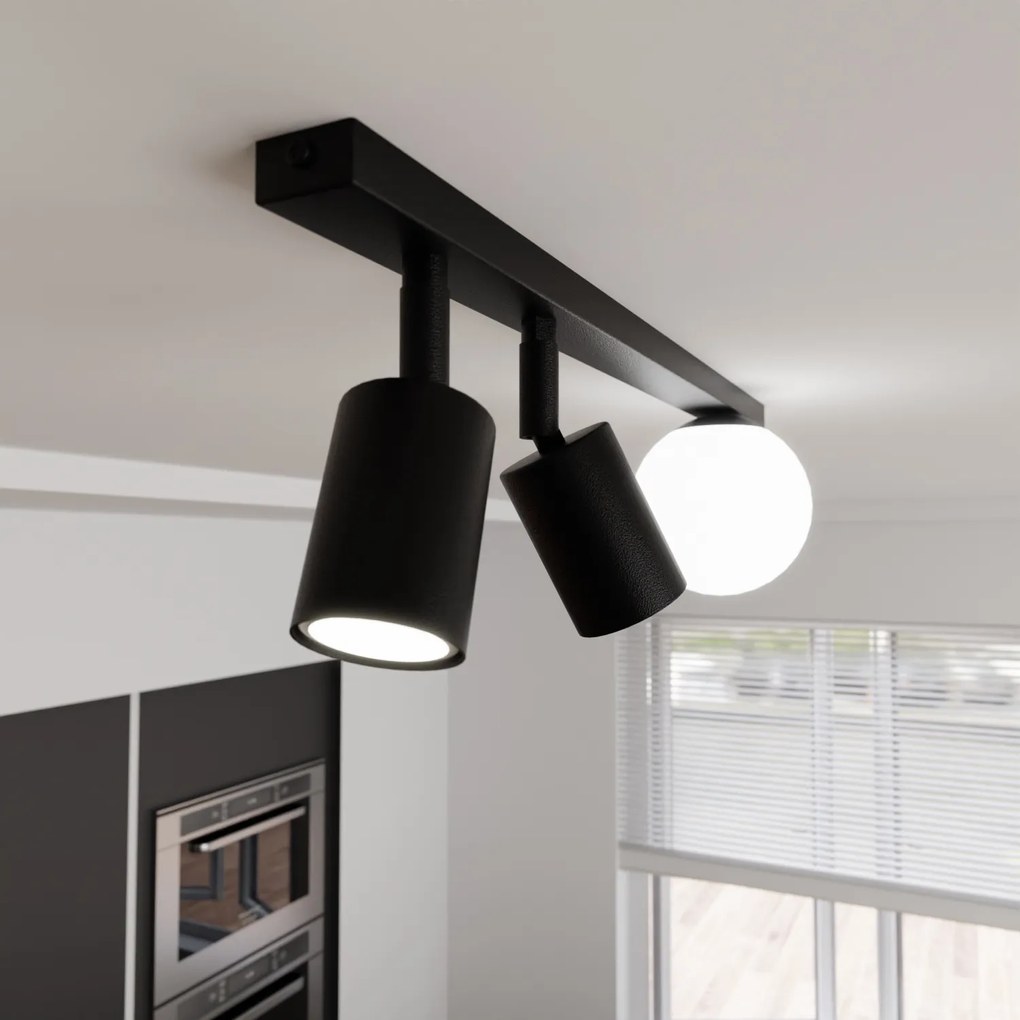 Plafoniera Minimal 3 Luci Sobek In Acciaio Nero E14+Gu10