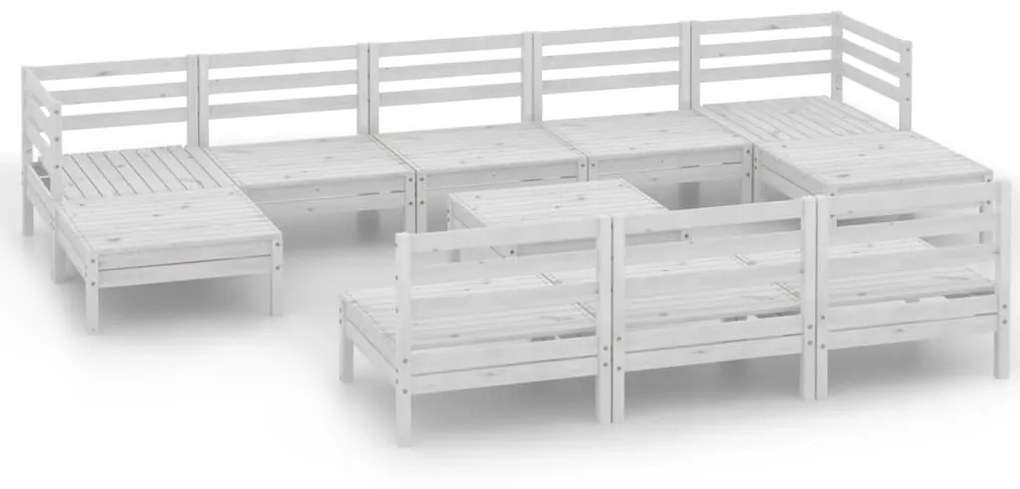 Set salotto da giardino 11 pz in legno massello di pino bianco