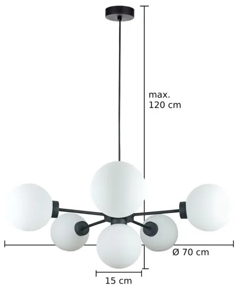 Lampadario a sospensione con filo KALIOPE 6xE14/50W/230V nero/bianco