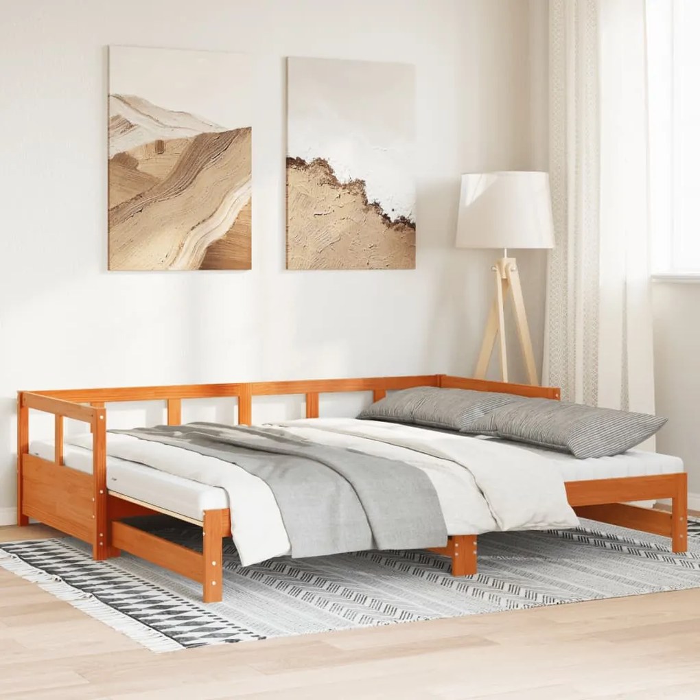Divano Letto Con Rotelle E Materasso Marrone Cera 90x190cm Pino /