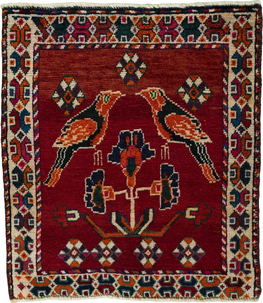 Shiraz Tappeto 60 x 70 Rosso (Iran) Annodato A Mano