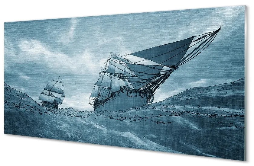 Quadro in vetro Nave tempesta cielo mare 100x50 cm 2 appendini