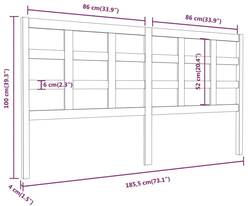 Testiera per Letto Miele 185,5x4x100 cm Legno Massello di Pino