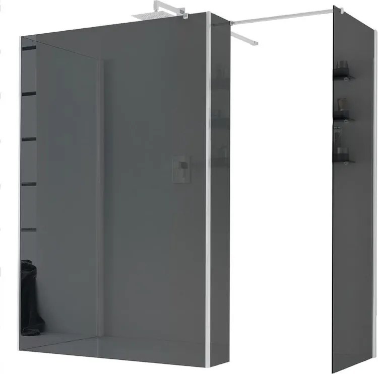 Box doccia walk-in Wens, vetro fumè 6 mm, H 200 cm, profilo bianco