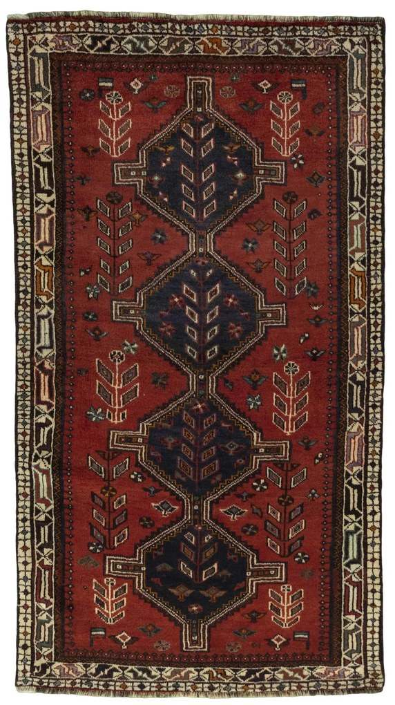 Shiraz Tappeto 130 x 240 Rosso (Iran) Annodato A Mano
