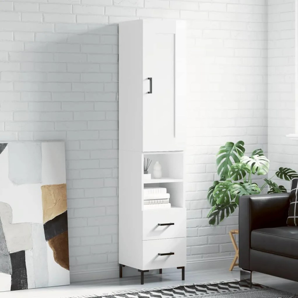 Credenza 34,5x34x180 Cm İn Legno Multistrato Bianco Lucido /