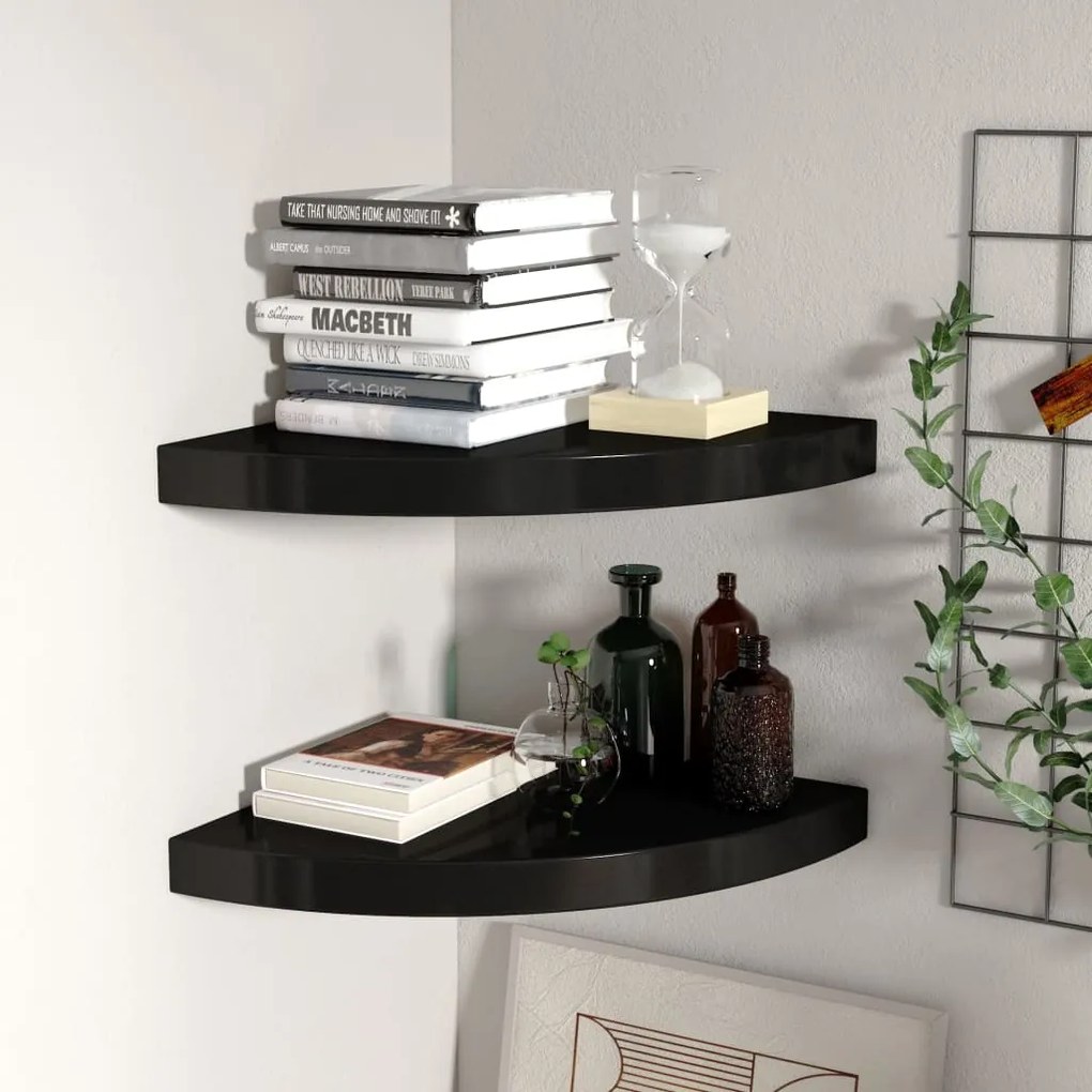 Scaffali Angolari A Parete 2 Pz Neri 35x35x3,8 Cm İn Mdf /