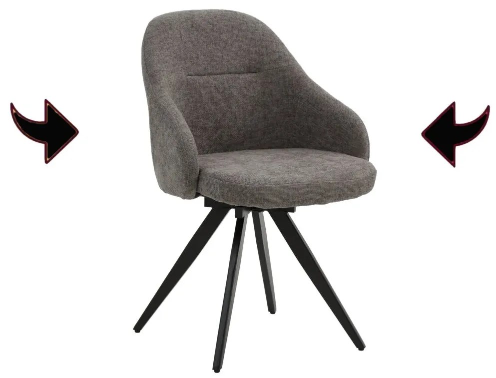 Set di sedie girevoli COVENT in tessuto grigio e gambe in metallo nero, con braccioli