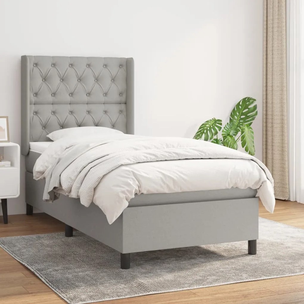 Giroletto A Molle Con Materasso Grigio Chiaro 80x200 Cm Tessuto /