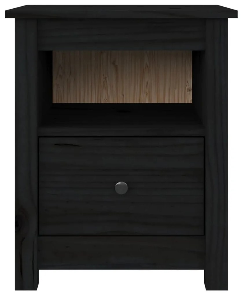 Comodino nero 40x35x49 cm in legno massello di pino