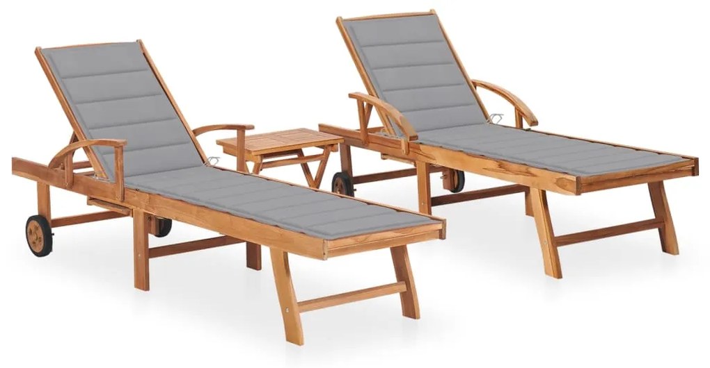 Lettini prendisole 2 pz con tavolo e cuscino massello di teak