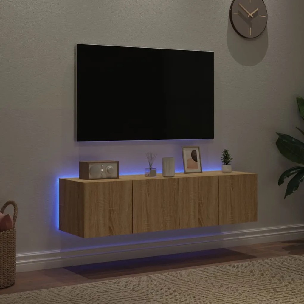 Mobili tv a parete con luci led 2pz rovere sonoma 60x35x31 cm