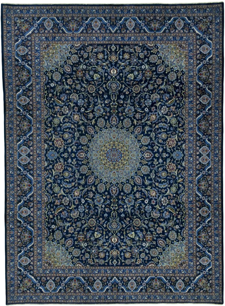 Kashmar Tappeto 410x300 Blu (Iran) Annodato A Mano