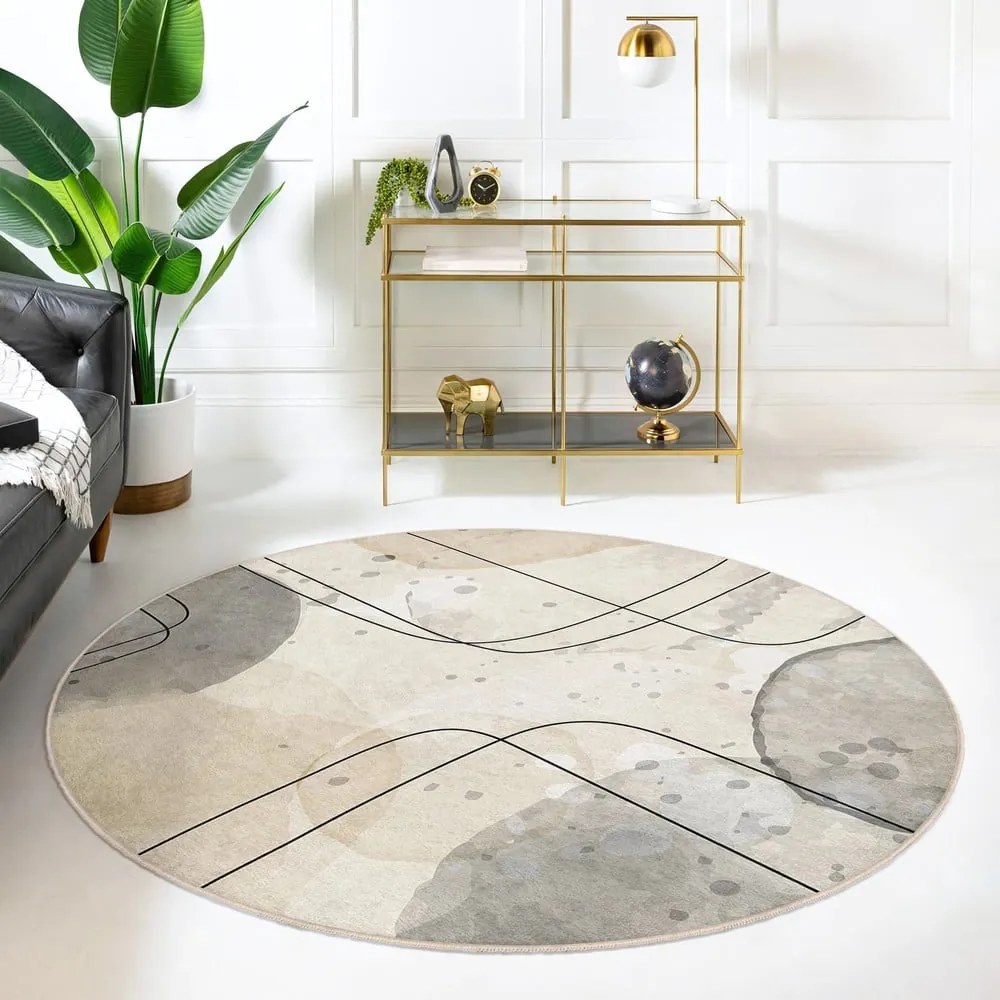Tappeto rotondo beige lavabile ø 100 cm Simple Lines – Mila Home