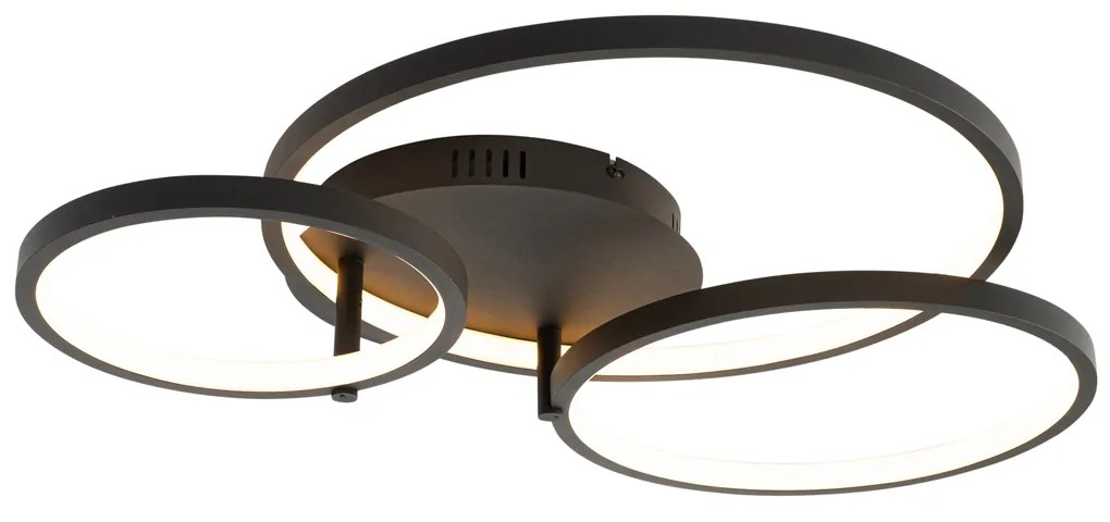 Plafoniera intelligente nera 3 luci con telecomando - Rondas