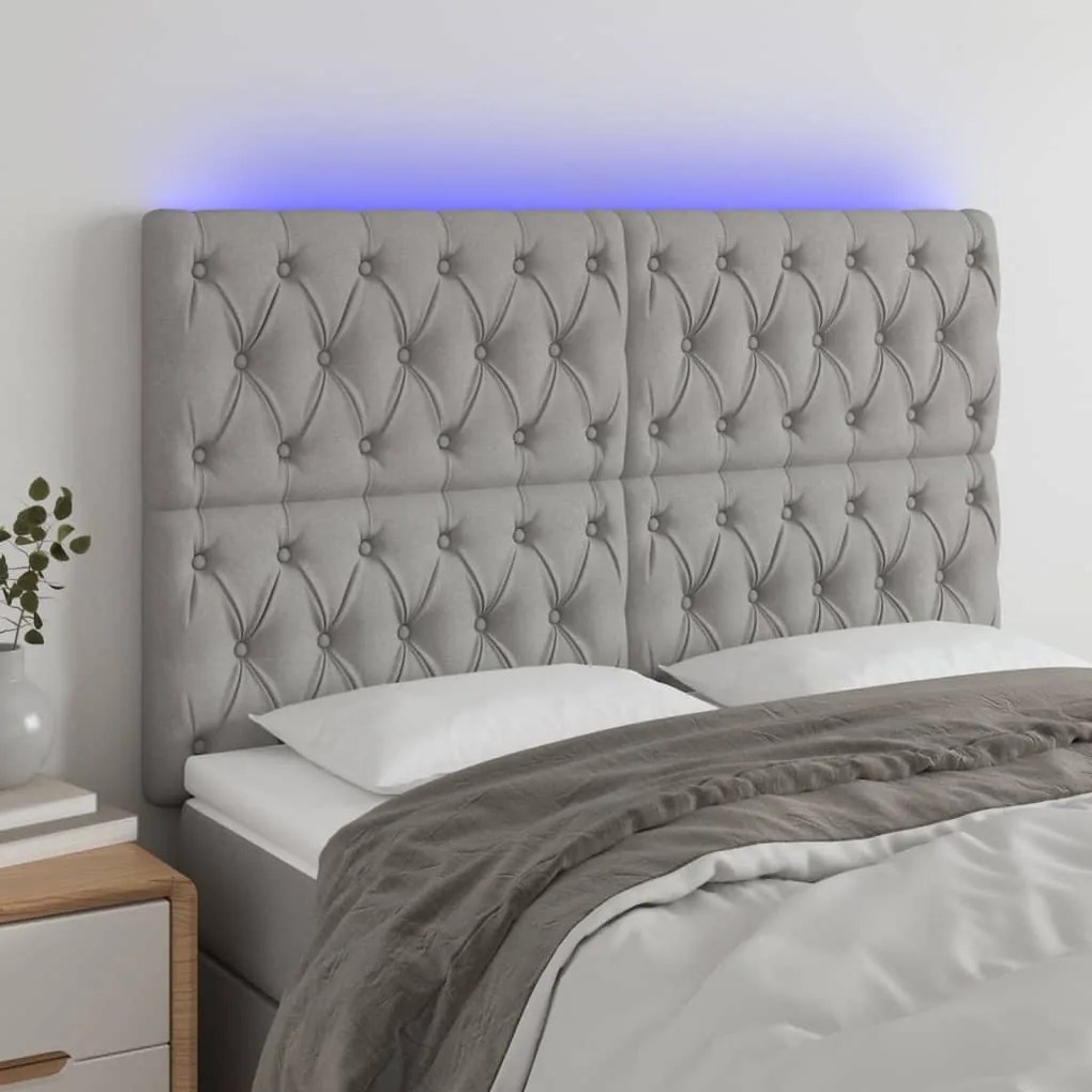 Testiera A Led Grigio Chiaro 160x7x118/128 Cm İn Tessuto /