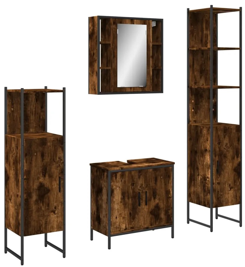 Set mobili da bagno 4 pz rovere fumo in legno multistrato