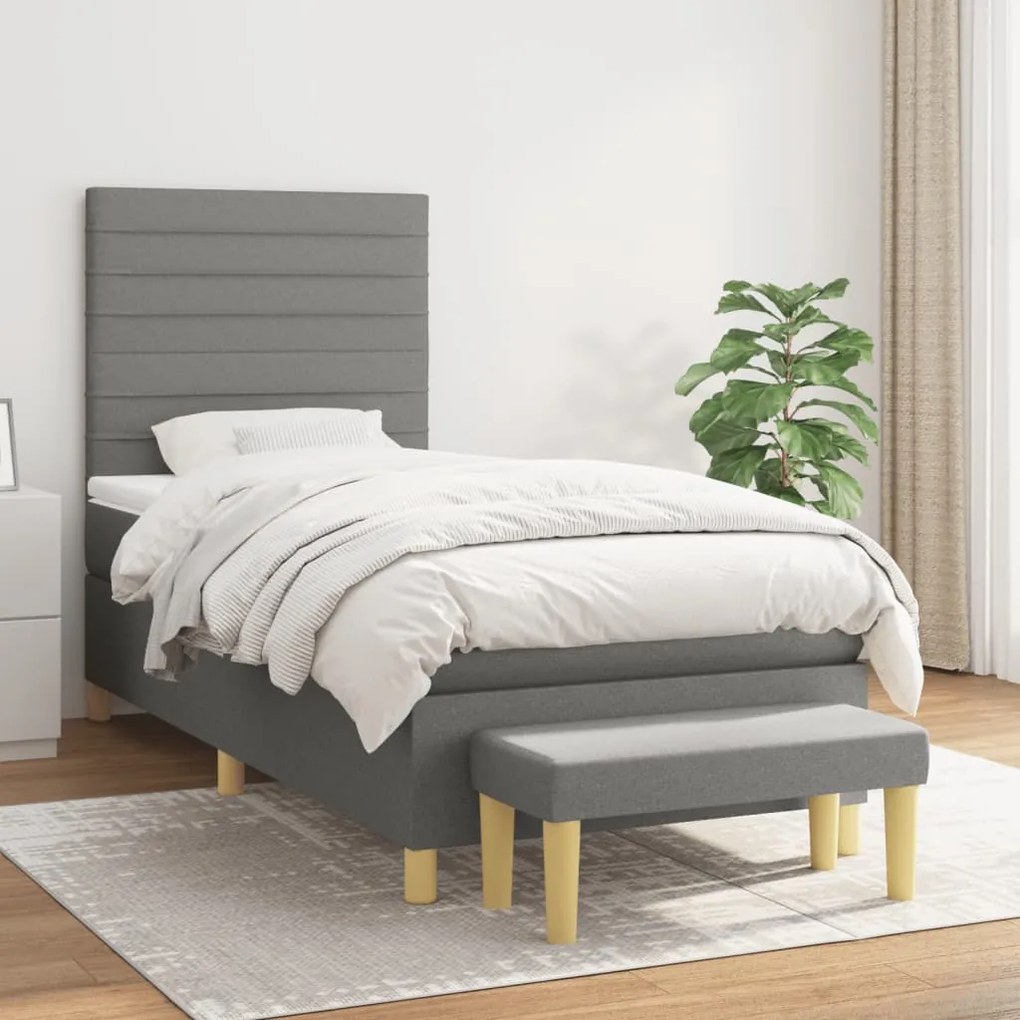 Giroletto A Molle Con Materasso Grigio Scuro 80x200 Cm Tessuto /