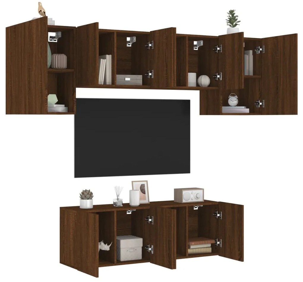 Mobili Tv A Muro 6pz Rovere Marrone İn Legno Multistrato /