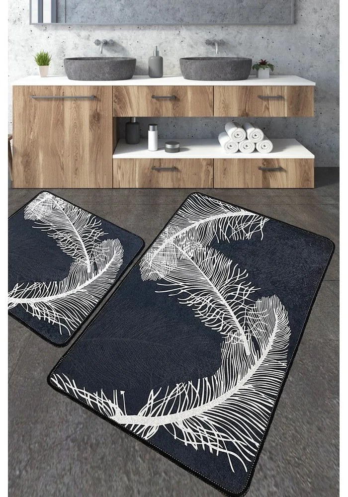 Set di tappetini per il bagno color antracite 2 pz 60x100 cm Alisan – Foutastic