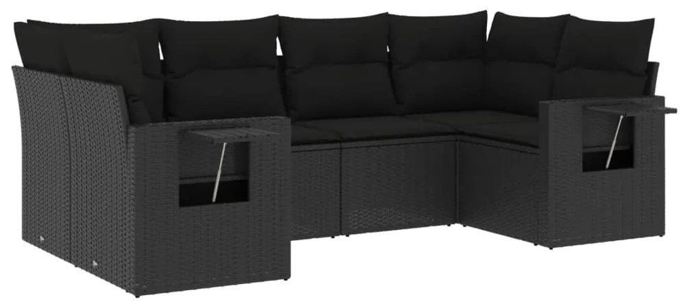 Set Divano da Giardino 6 pz con Cuscini Nero in Polyrattan