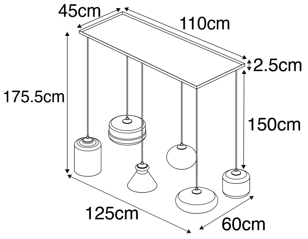 Lampadario Art Déco nero con vetro fumé 6 luci - Wallace