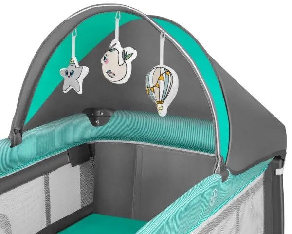 Lionelo - Lettino da viaggio SVEN PLUS grigio/turchese