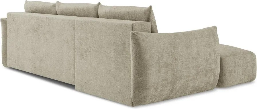 Divano angolare beige allungabile (con penisola a sinistra/con chaise lounge) con rivestimento in ciniglia Leila – Makamii