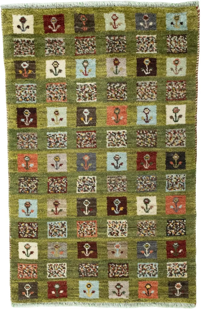 Gabbeh Tappeto persiano 80x130 Verde (Iran) Annodato A Mano