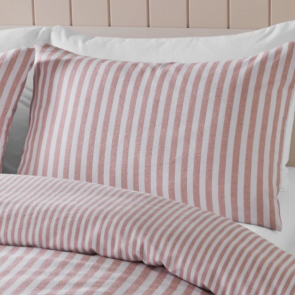 Biancheria da letto singola in flanella rosa 135x200 cm Stripe - Catherine Lansfield