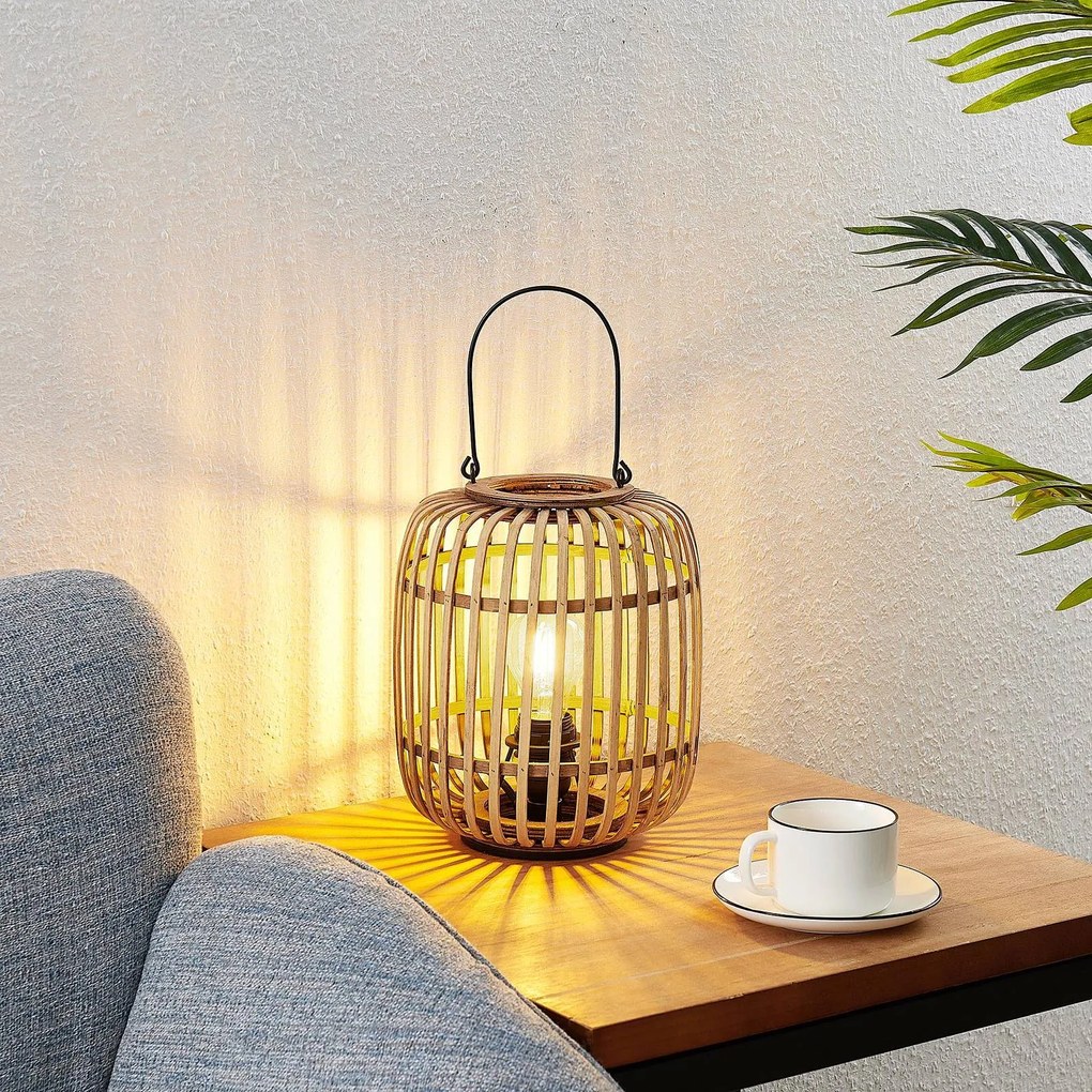 Lampada da tavolo Lindby Canyana, naturale, rattan, altezza 27 cm