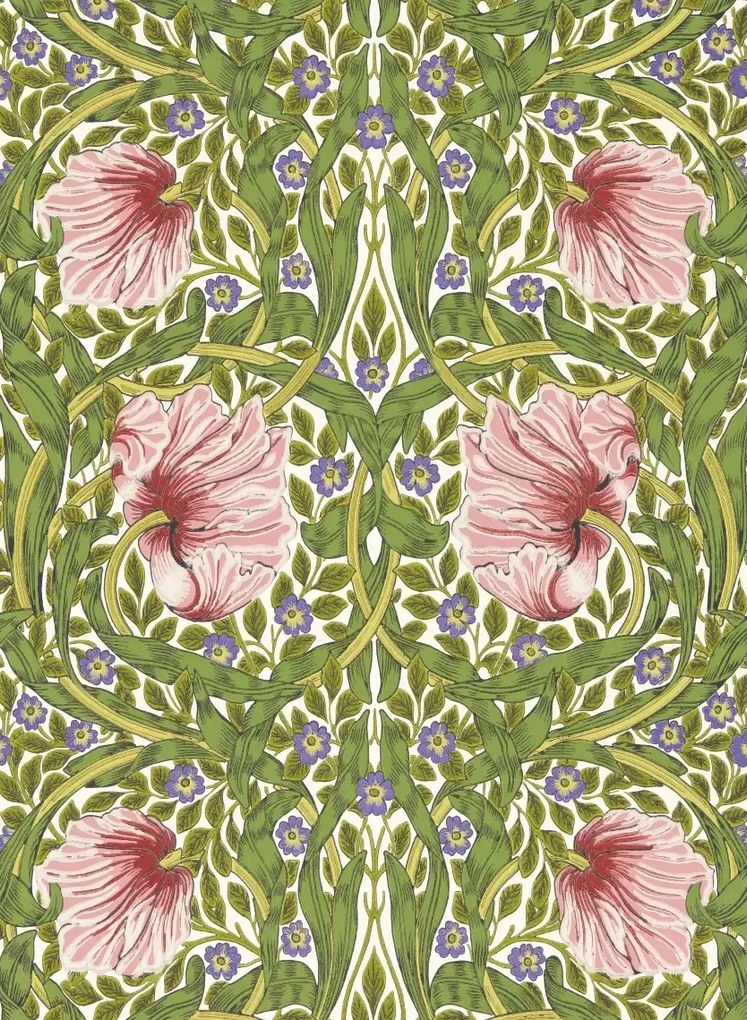 Morris & Co Carta da parati Pimpernel - Sap Green/ Strawberry