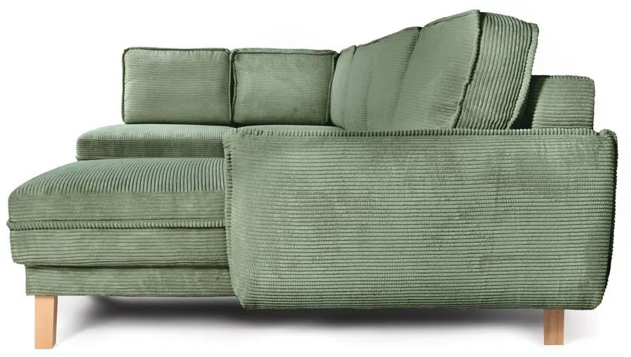 Divano angolare in verde chiaro allungabile (con penisola a sinistra/a forma di "U") con rivestimento in velluto a coste Tori – Bonami Selection