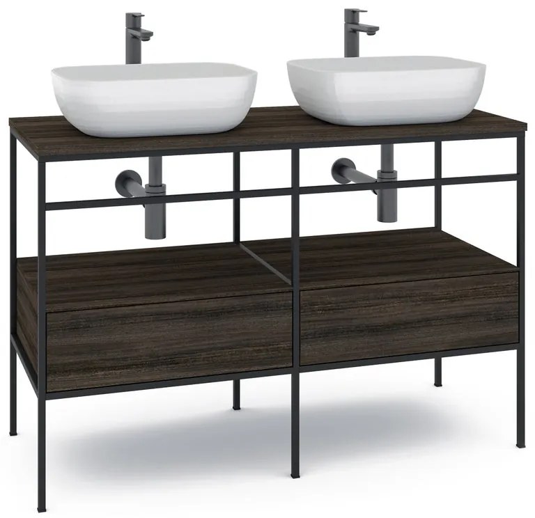 Mobile bagno con lavabo L 120 x H 92 x P 45.5 cm nero 2 cassetti per doppia vasca Outline