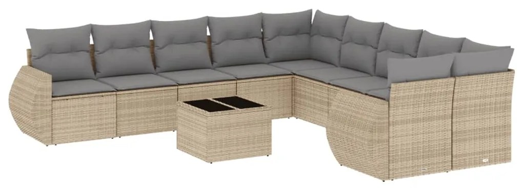 Set divani da giardino 11 pz con cuscini beige in polyrattan