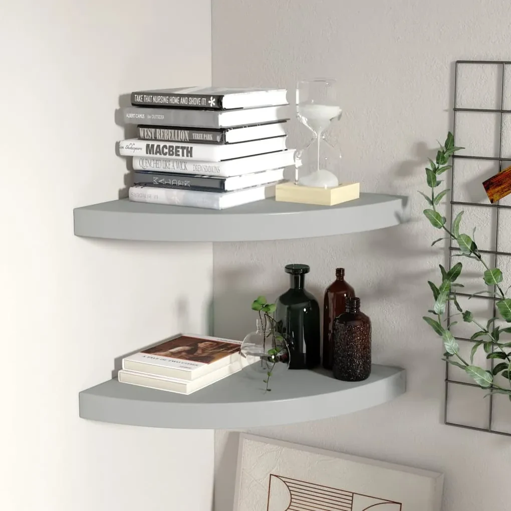323923  floating corner shelves 2 pcs grey 35x35x3,8 cm mdf