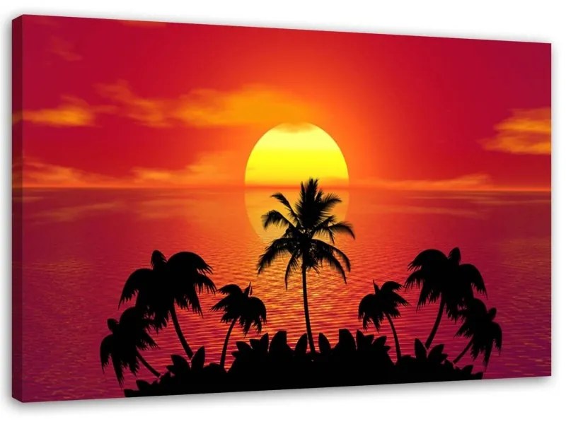 Quadro su tela, Palme tropicali al tramonto  Dimensioni Tappeti 60x40