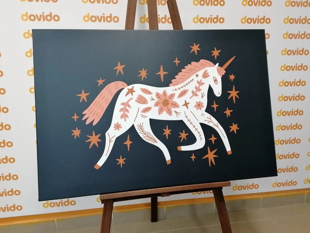 Stampa su tela – Unicorno fiabesco in stile folk