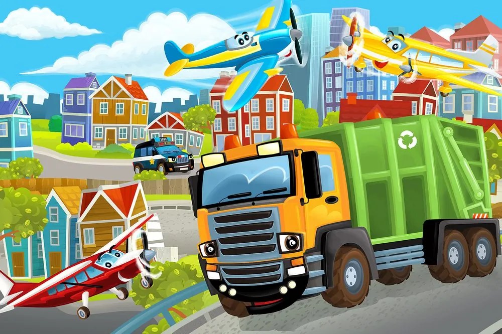 Carta da parati – Camion dei rifiuti in città