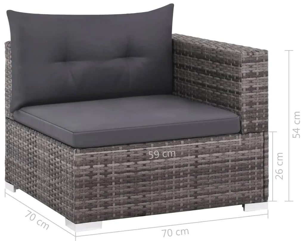 Set Divani da Giardino 3 pz con Cuscini in Polyrattan Grigio