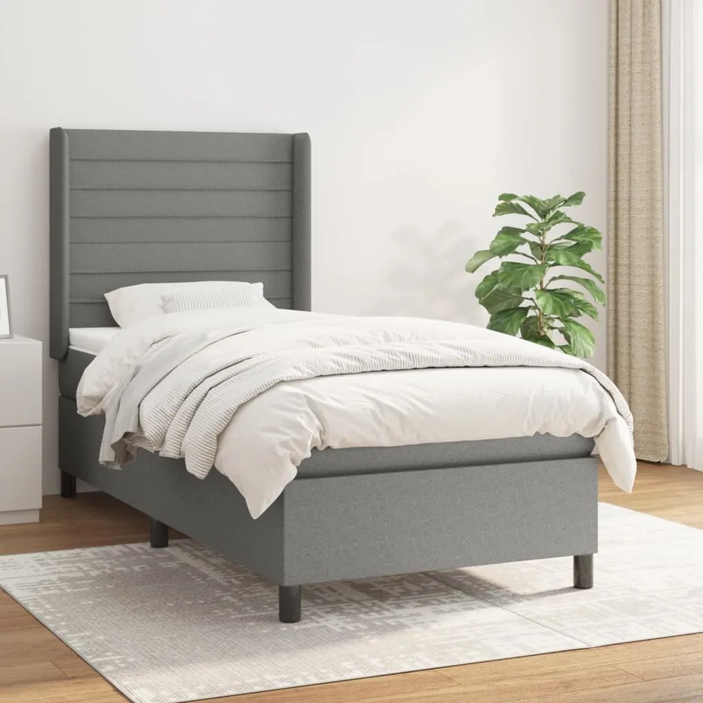 Giroletto A Molle Con Materasso Grigio Scuro 100x200 Cm Tessuto /