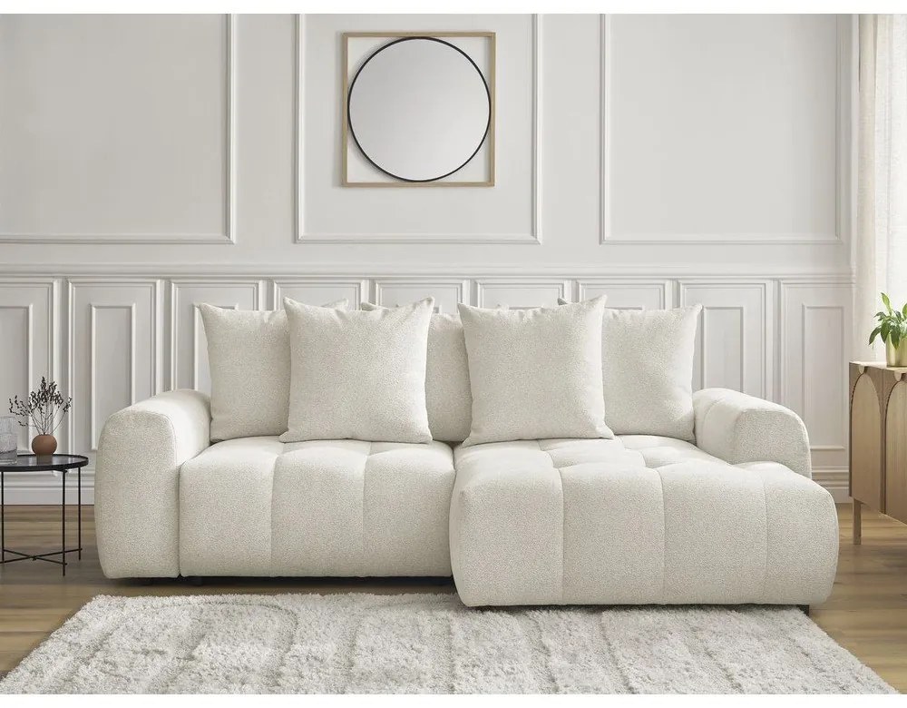 Divano angolare bianco allungabile/con contenitore (con penisola a destra/con chaise lounge) con rivestimento in ciniglia Roxelane – Bobochic Paris