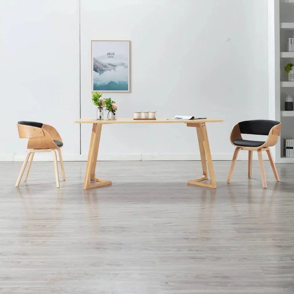 Sedie Da Pranzo 2 Pz Nere İn Legno Curvato E Similpelle /