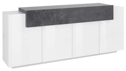 Credenza Moderna A 4 Ante 200x45x85,5 Bianco Lucido E Grigio Report Corona